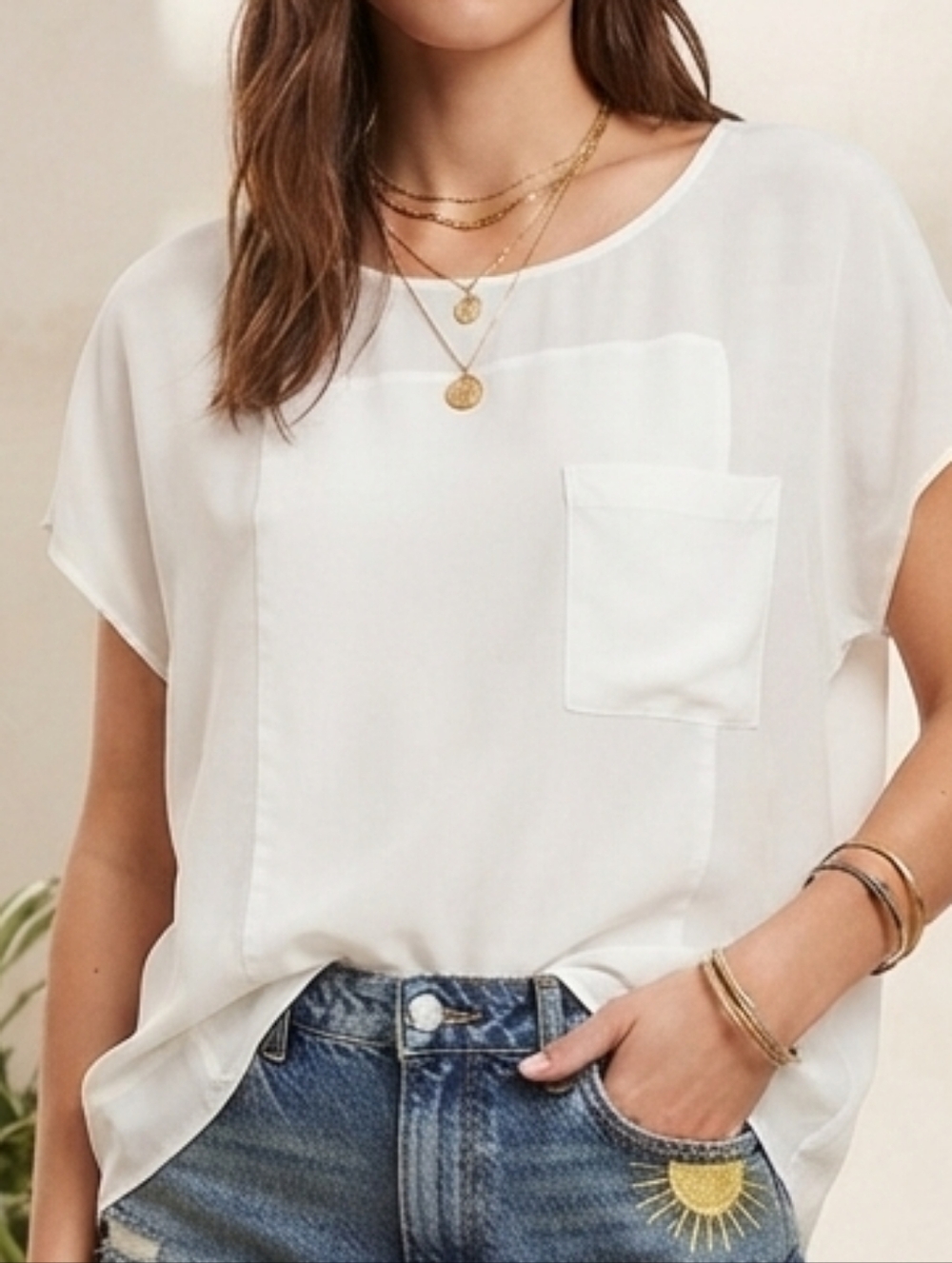 Zara short sleeve white blouse women's medium Basic Capsule